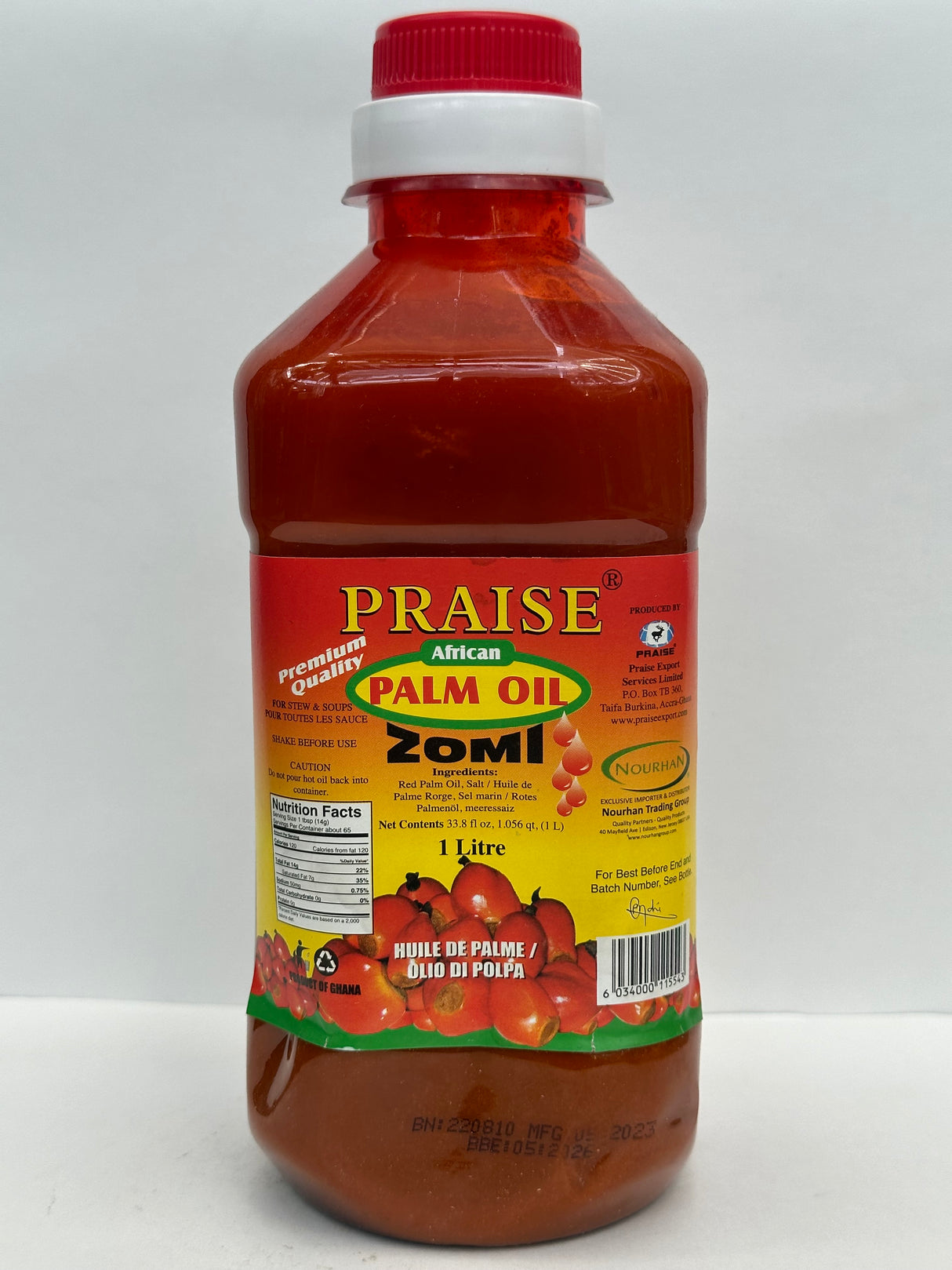 Praise African Palm Oil – Rich, Nutritious Cooking Oil for Authentic African Flavors – 1 L Bottle